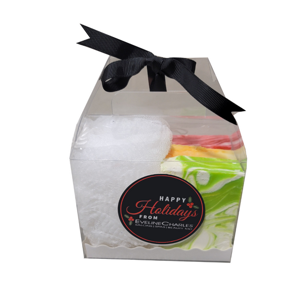 Soaps and Shower Pouf Set